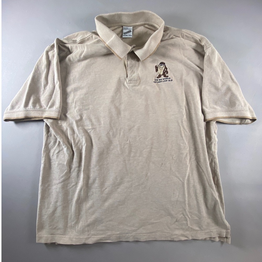 Vintage Warner Bros Studio Store Tazmanian Devil Polo Shirt Adults XXL Tan